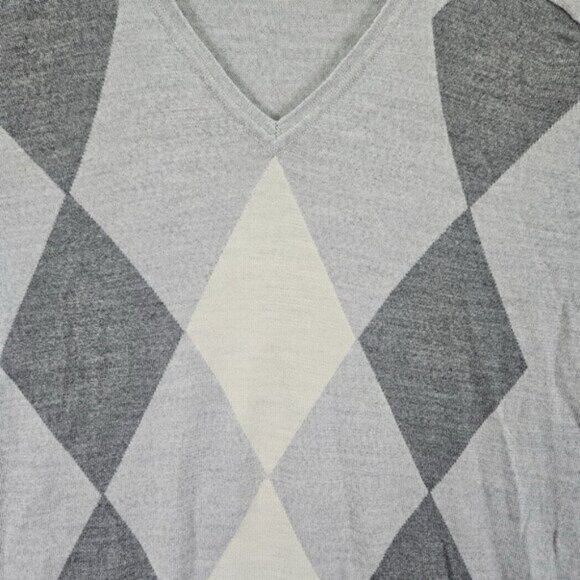 Club Monaco 100% Merino Wool Sweater Argyle Pattern Mens Size L Gray Long Sleeve - Picture 6 of 10
